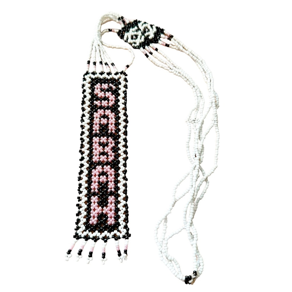 Vintage Sabah Malaysia Hand Beaded Fringe Necklace